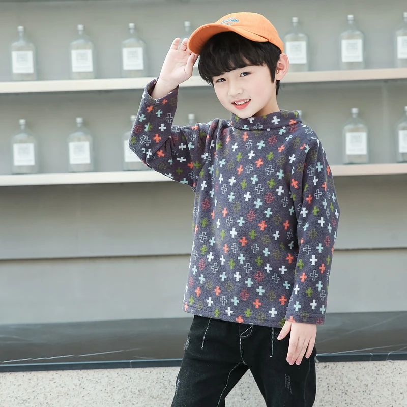 부드럽고 가벼운 양털 안감의 하프 하이넥 베이비 보이즈용 베이스 셔츠, 따뜻한..