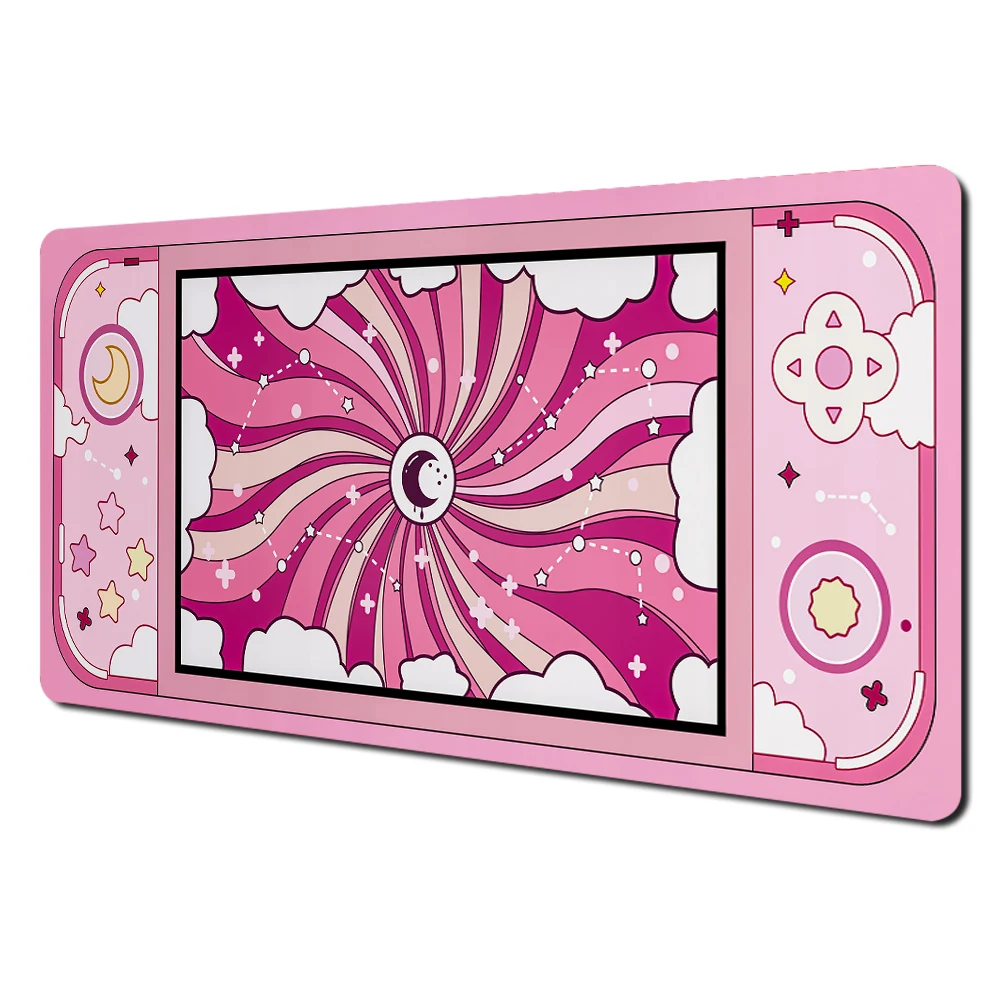 Cute Pink Kawaii Non-Slip Gaming Desk Mat with Durable Stitched Edges for Office and Gaming Use