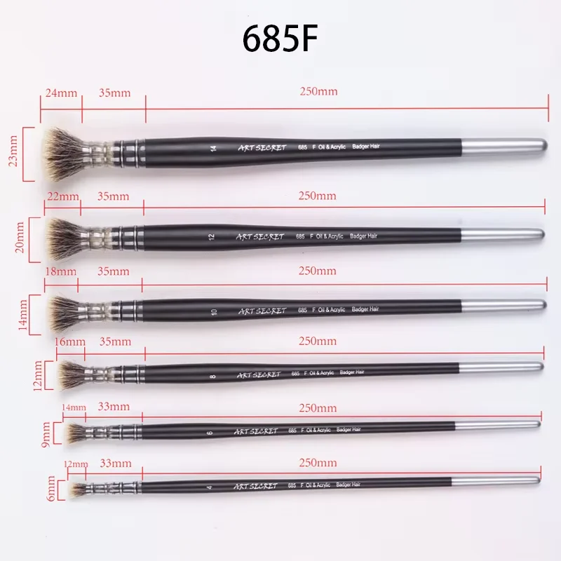 ArtSecret 1/6PCS 수채화 오일 아크릴 페인팅 플랫 아트 페인트 브러쉬 685F용 천연 족제비 헤어 페인트 브러쉬