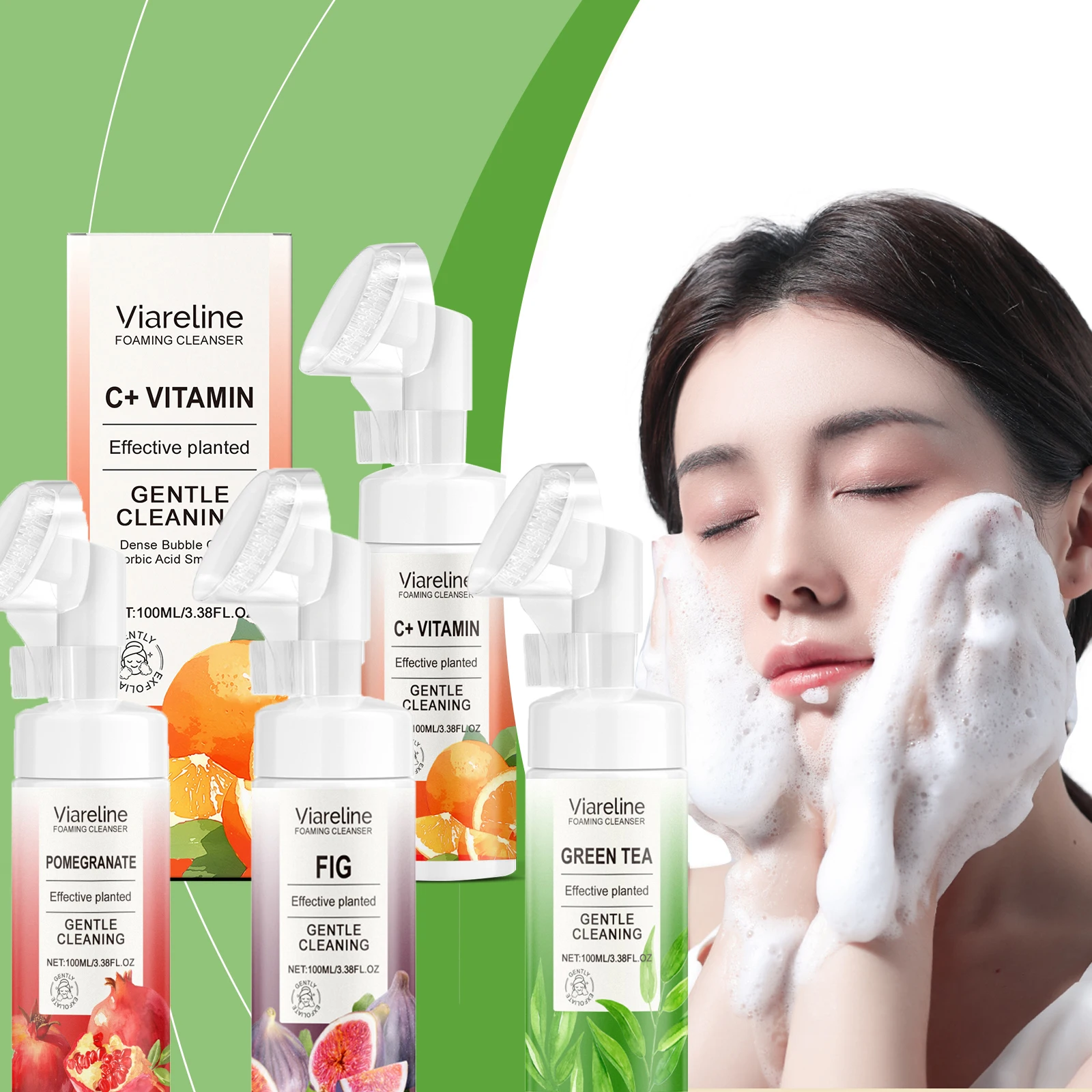VC fig pomegranate green tea foam cleanser foam delicate and gentle clear and refreshing not tight deep cleansing