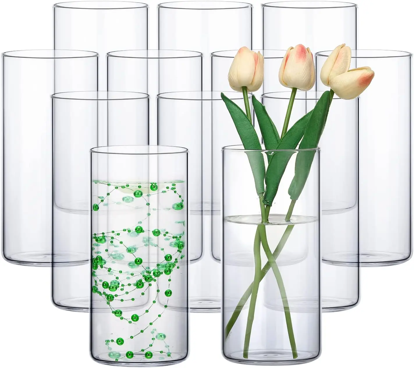 

12 Pack Glass Cylinder Vases Clear Flower Vase Tall Floating Candle Holders Centerpiece Vases Table Home Wedding Formal Dinners