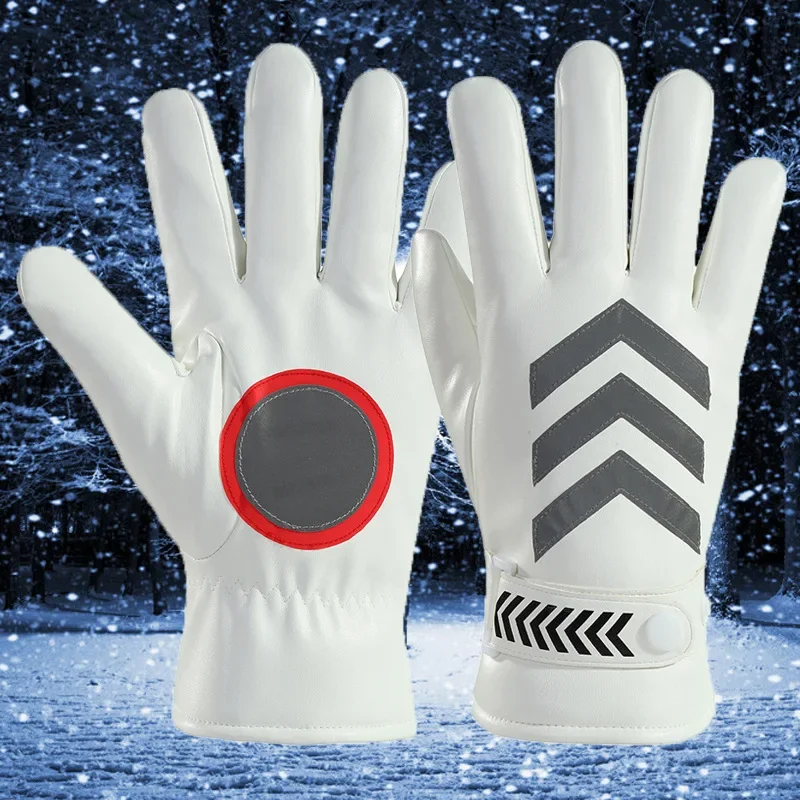 White Traffic Command Gloves Creative Thickened Winter Outdoor Reflective Strip Gloves Warm and Cold Proof Security Duty