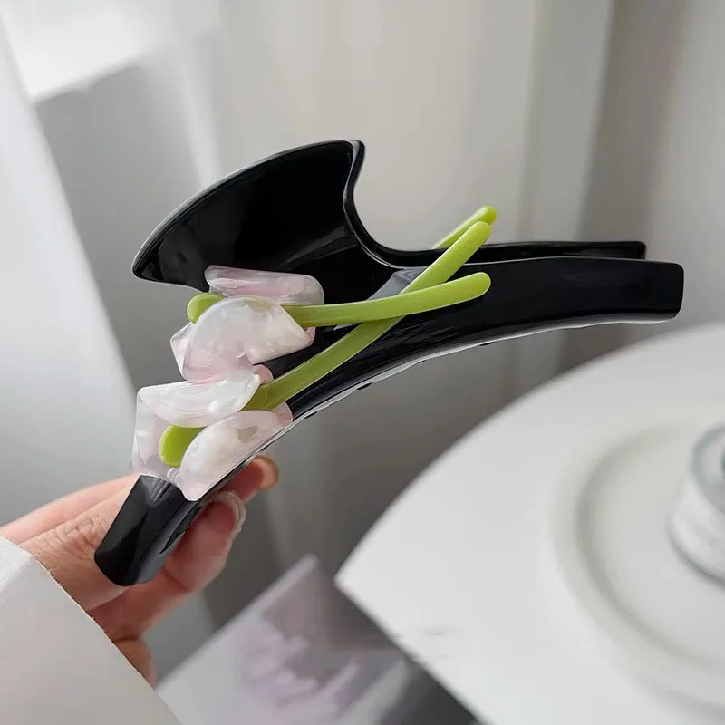 Pince à cheveux en acétate de tulipe pour femmes et filles, pince à cheveux de luxe, grande pince à cheveux léopard, épingles à cheveux en acrylique, cadeaux coréens