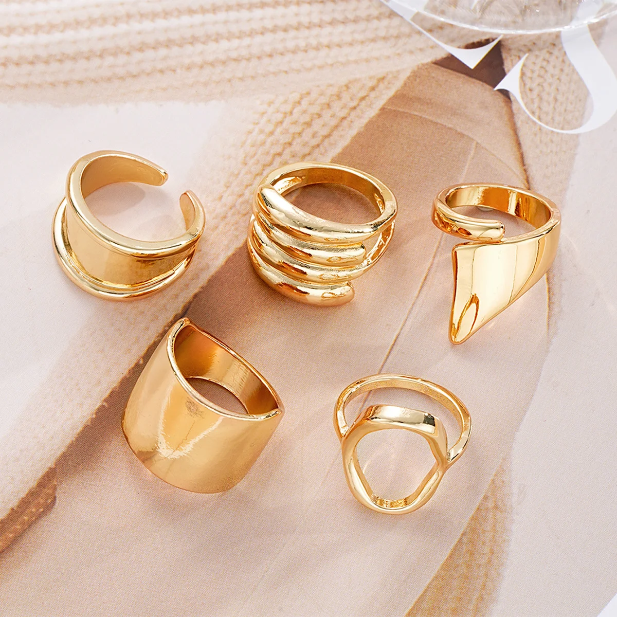 5Pcs/Set Fashion Irregular Geometric Open Rings For Women Men Punk Gold Silver Color Metal Adjustable Knuckle Joint Ring Jewelry