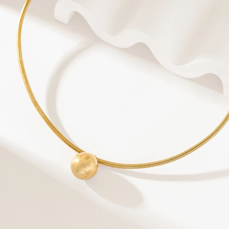 BCEFACL 316L Stainless Steel Gold Color Bead Ball Chokers Necklace For Women Girl Fashion Torques Neck Chain Jewelry Gift Colar