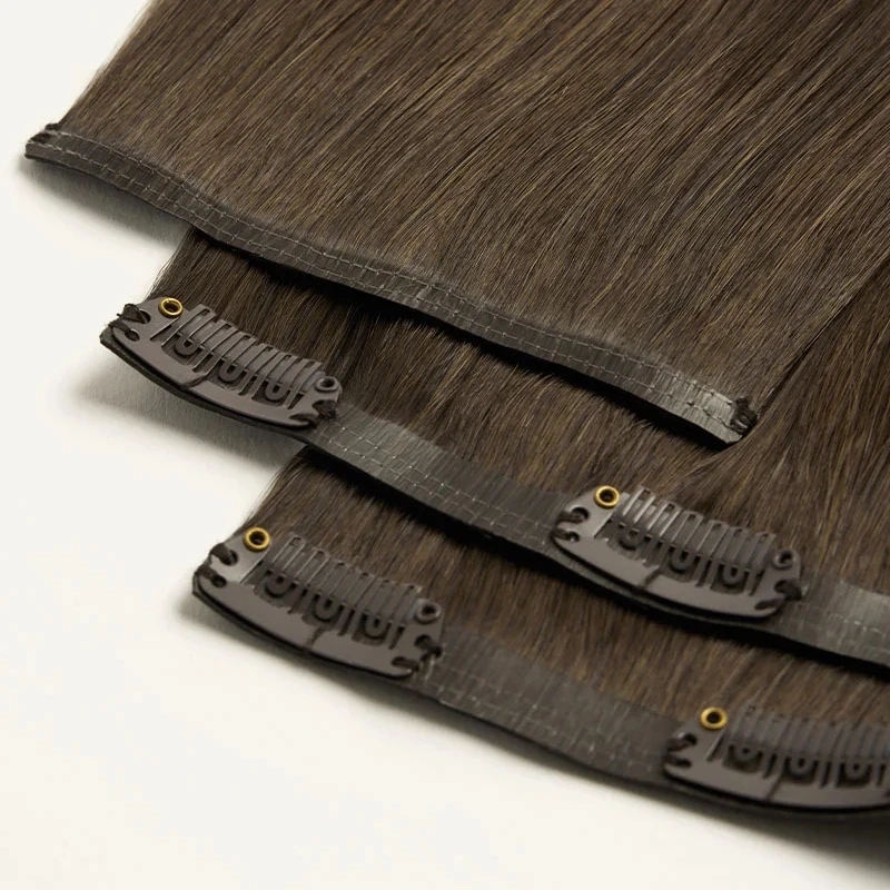 28" Clip in Hair Extensions Remy Human Hair for Women-Silky Straight Human Clip in Extensions 50g Dark Brown 613 Color