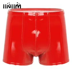 Mens Wet Look Patent Leather Shorts Rave Outfit Bulge Pouch Boxer Briefs Elastic Waistband Short Pants Clubwear for Pole Dancing