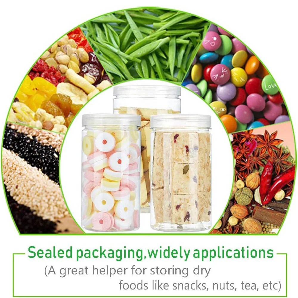 3PCS 46OZ/1360ml Clear Plastic Round Storage Jars,Empty Plastic Jar,Storage Jars with Screw on Lids for Dry goods,Noodles,Spices
