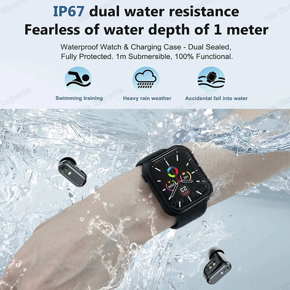 New Smart Watch TWS 2-in-1 Headset Bluetooth Call Heart Rate Health Monitor Headphones Play Music Waterproof Sports Smartwatch