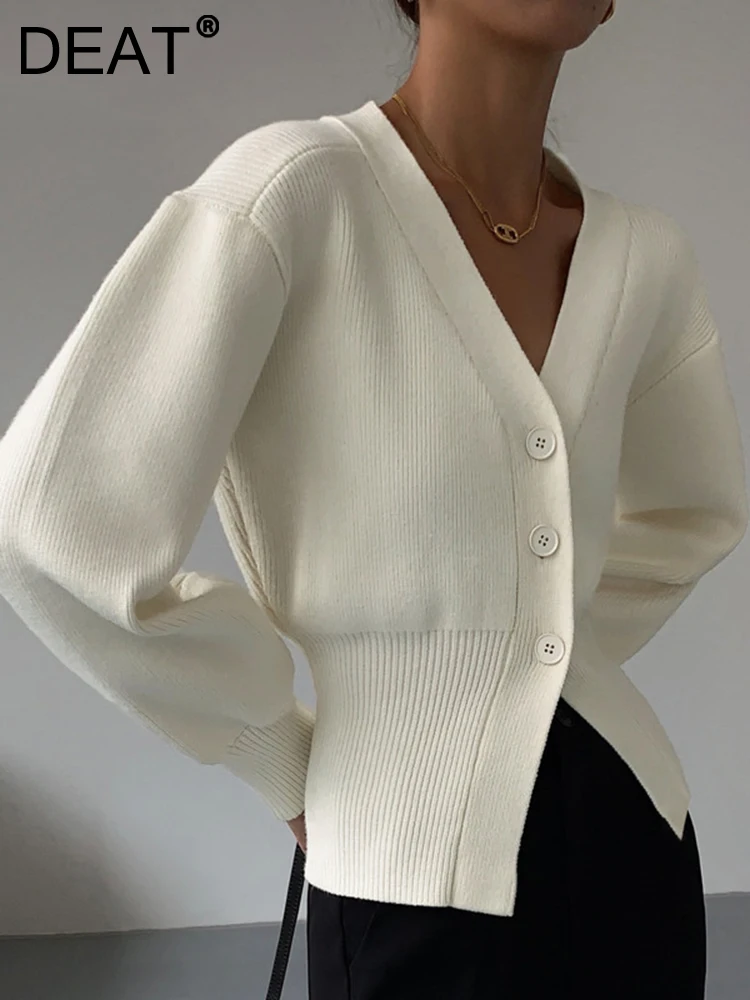 トップス La Paz Simple Jaquard V Neck Cardigan Deat V-neck Solid Color Temperament Women's 2022 Autumn And