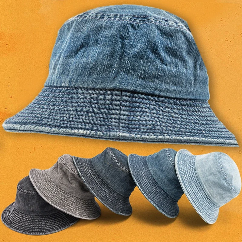 

Fashion Denim Washed Bucket Hat Retro Foldable Fisherman Cap Cotton Casual Sun Hat Summer Outdoor Sunscreen Cap for Women Men