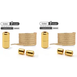 Colorful Elastic No - Tie Shoelaces with Stylish Buckle (2pairs - Golden)