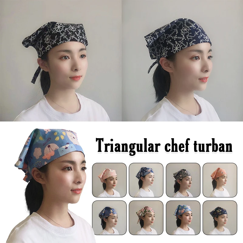 

Waiter's Work Headscarf Triangle Headscarf Japanese Catering Uniform Simple Printed Chef Dust Cap Waiter Triangle Hat Adjustable