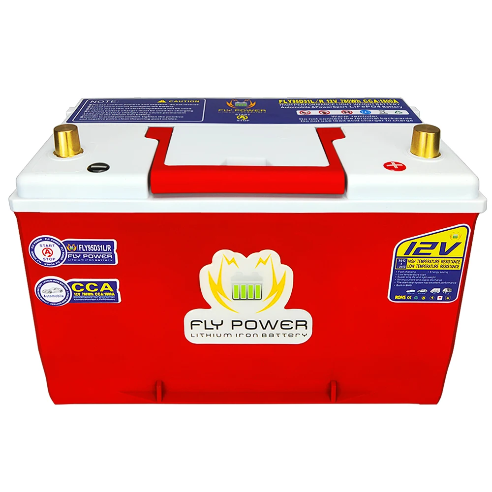 FLY95D31L/R 12V 100AH 1200Wh 1600A Automobile Lithium Iron Battery With Jump Starter Protection Motor Car LiFePO4 Battery BMS