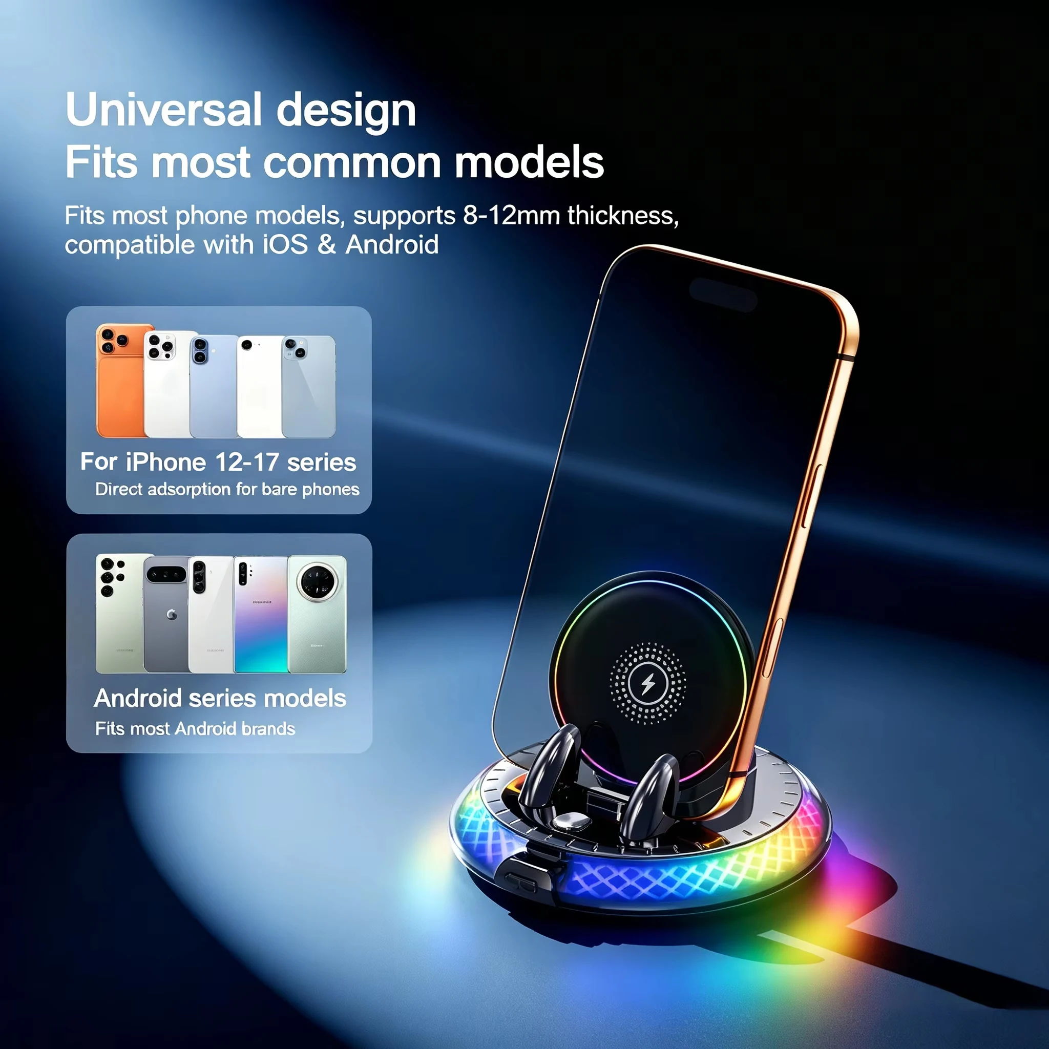 Vyvylabs 15W RGB Magnetic Wireless Charger & Phone Holder with Fast Charging Dock