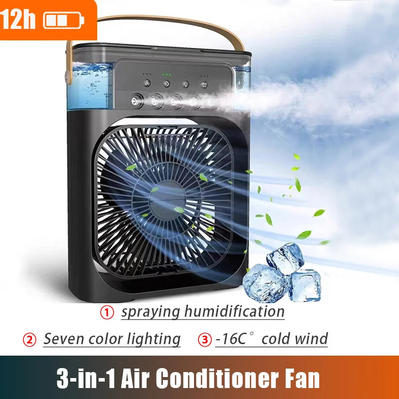 

Desktop Spray Fans 3-in-1 Humidified Air Conditioning Fan 7 Color Night Light USB Mini Cooler Fan Portable Air Conditioner Fans