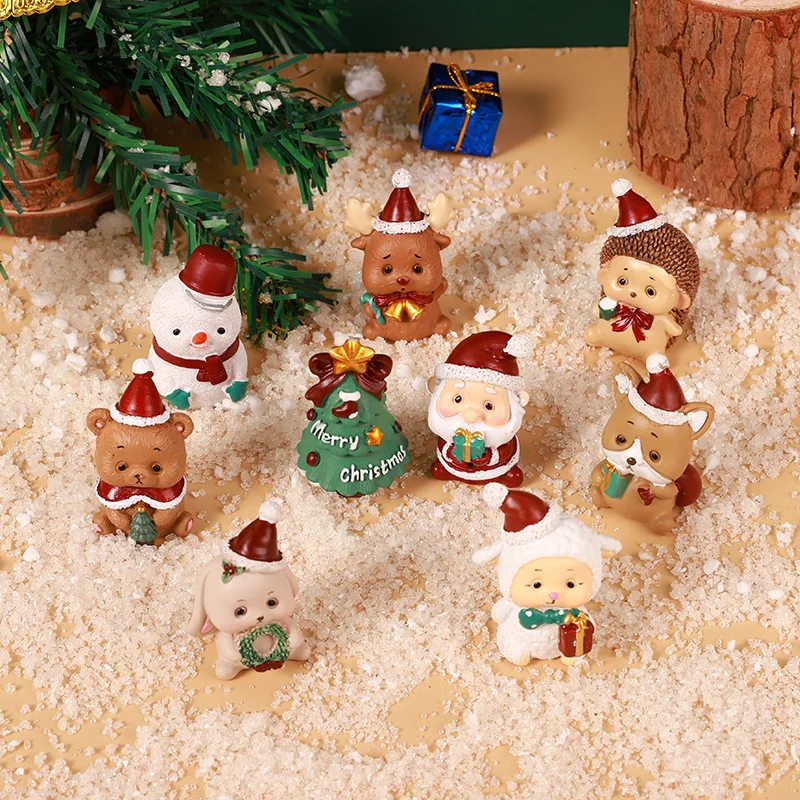 

Christmas Small Ornaments Micro Landscape Cute Cartoon Santa Claus Christmas Tree Animal Ornament Furnishing Blind Box Gift