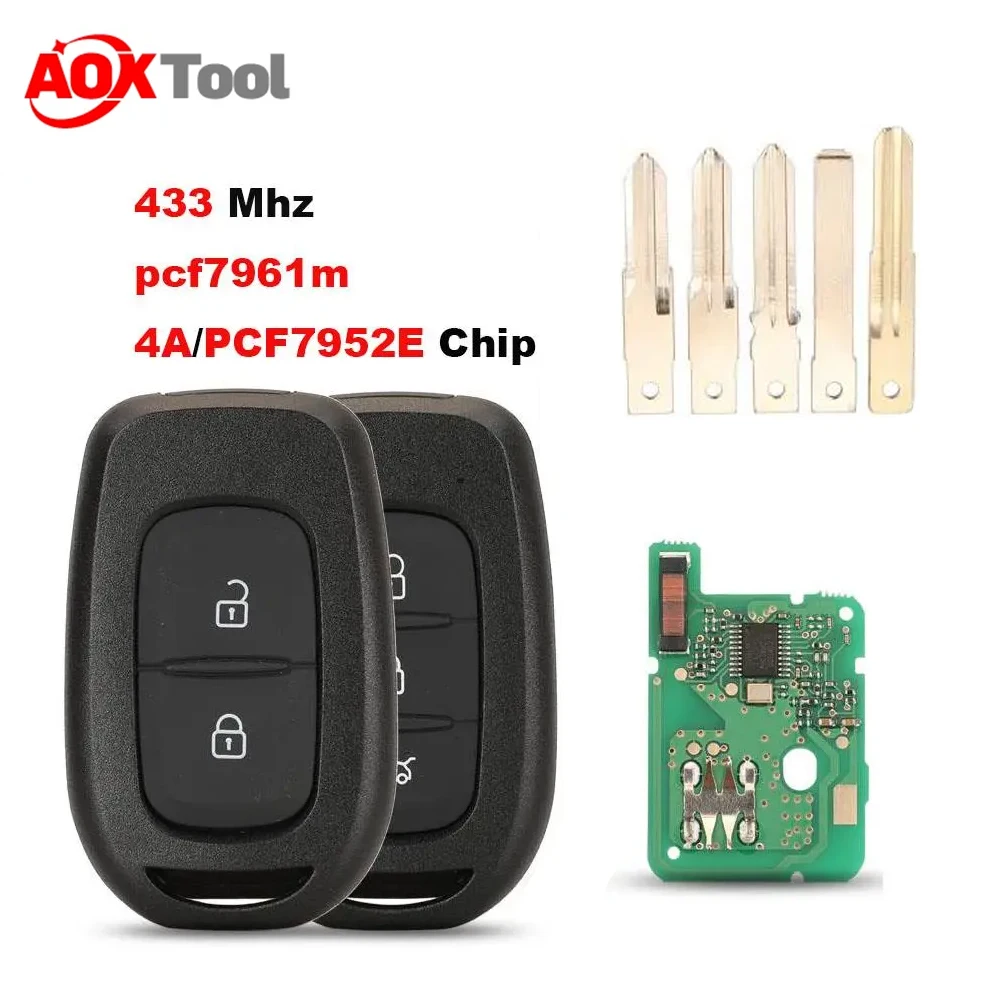 Remote Key 2/3 Buttons 434MHZ With 4A PCF7961M/Pcf7952E Chip For Renault Sandero Dacia Logan With Logo xnrkey remote car key samrt key for renault sandero dacia logan lodgy dokker duster trafic clio4 master 2 buttons pcf7961m chip