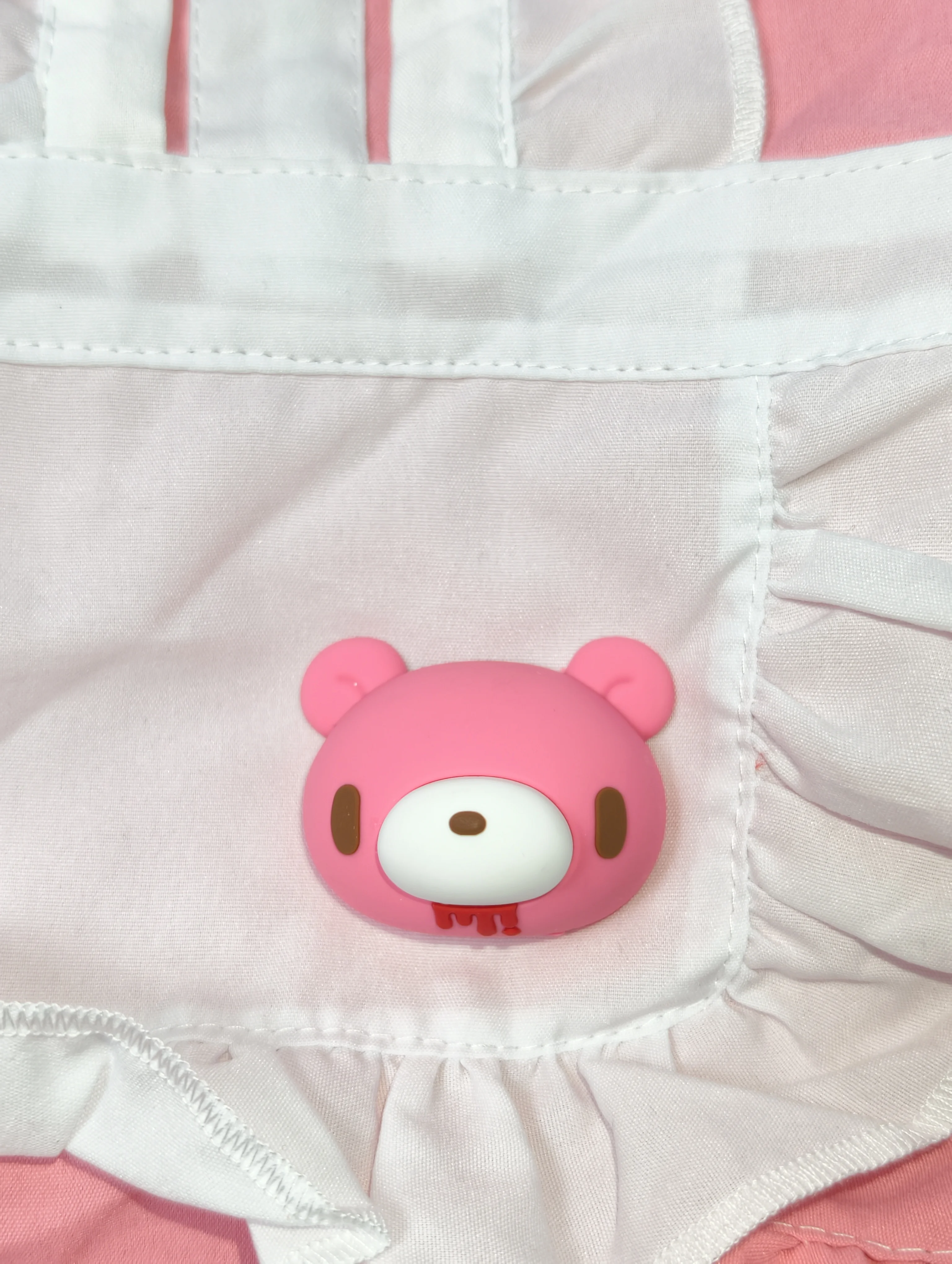 귀여운 애완동물 핑크 메이드 의상, 곰 장식 리본 칼라가 있는 프릴 스커트, 소형견/고양이 의류, 데일리 사진 촬영/파티 드레스