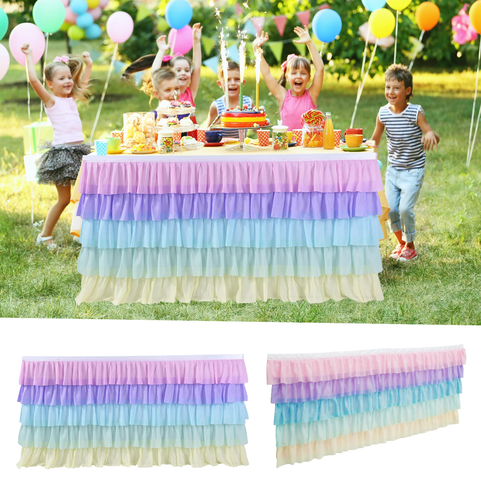 Pleated Table Skirt Birthday Party Table Decor Colorful Tablecloth for Rectangle Ruffle Cloth Xmas Wedding Decor