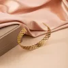 Fashion Open Hollow Adjustable Women's Cuff Bangle Bracelet, Retro Exaggerated Stainless Steel Gold Color Metal Bracelet 3