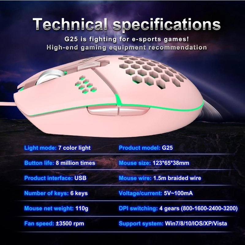 E-Sports Gaming Wired Mouse 6 Key 8000dpi Lightweight Design Rgb Lighting Fan Cooling Tablet Laptop Accessories Office Game