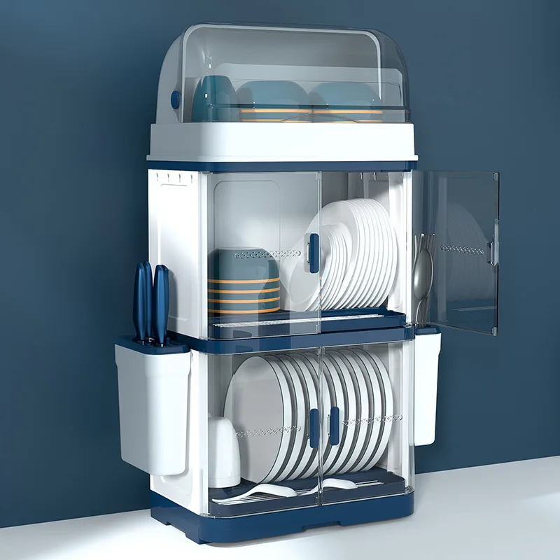

Household Kitchen Dish Rack Drain Storage Box Cupboard With Cover And Tray Rack Kitchen Closet Organizer