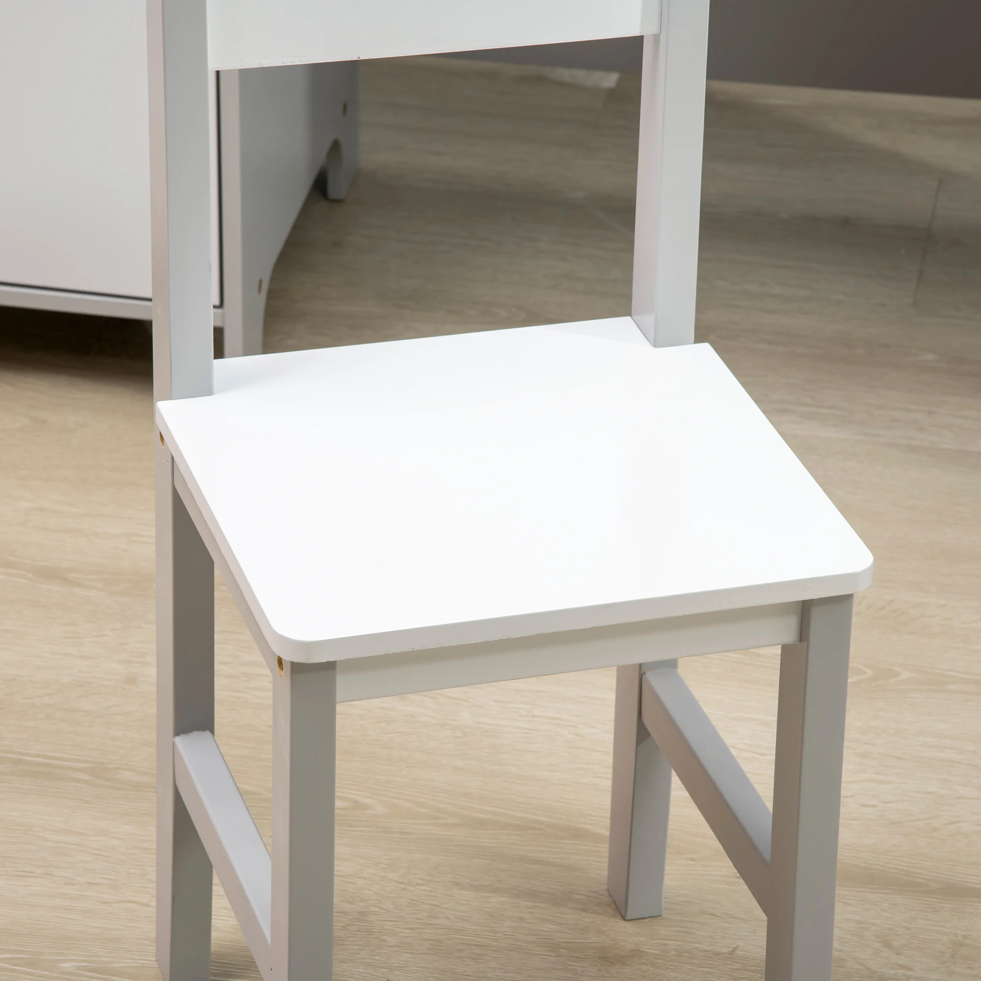 2 Pieces Kids Table and Chair Set with Whiteboard Multiple Storage Spaces, Grey 6