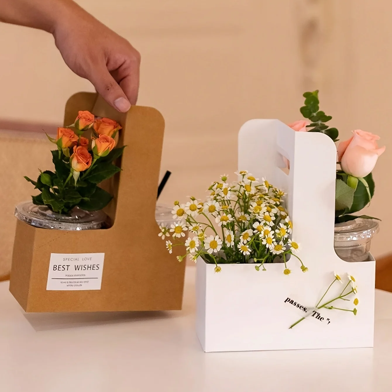 10 Stück tragbare Blumen-Geschenktüten, Geschenkboxen aus Kraftpapier, Kaffee, Kuchen, Desserts, handgefertigte Verpackungen, Hochzeiten, Geburtstage, Geschenkverpackung – Detail 1