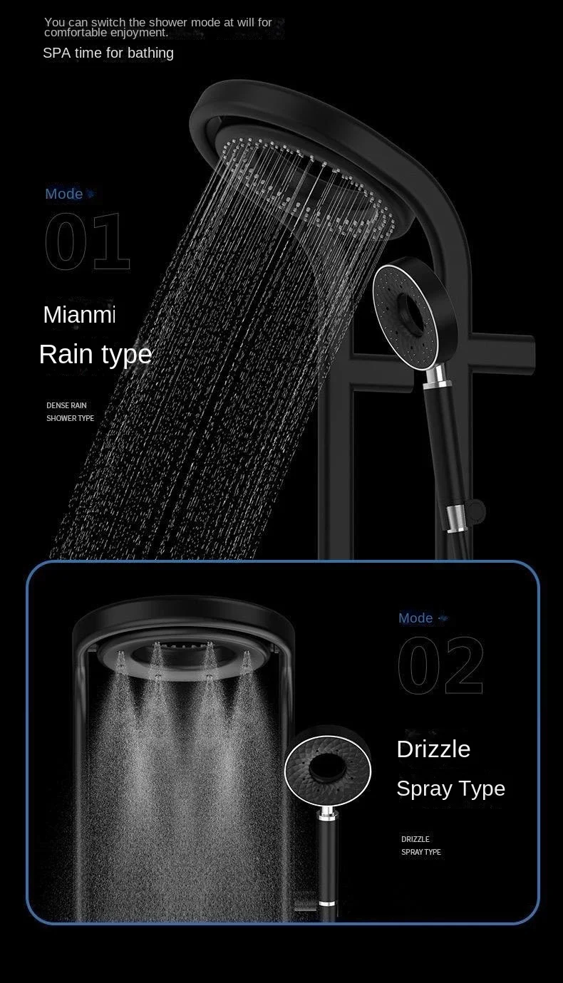 Description Picture 3 of itemNew Design High End Bathroom Gray Shower Set Round Shower Head Bathtub Hot and Cold Brass LED Display Mixer Faucet Shower System