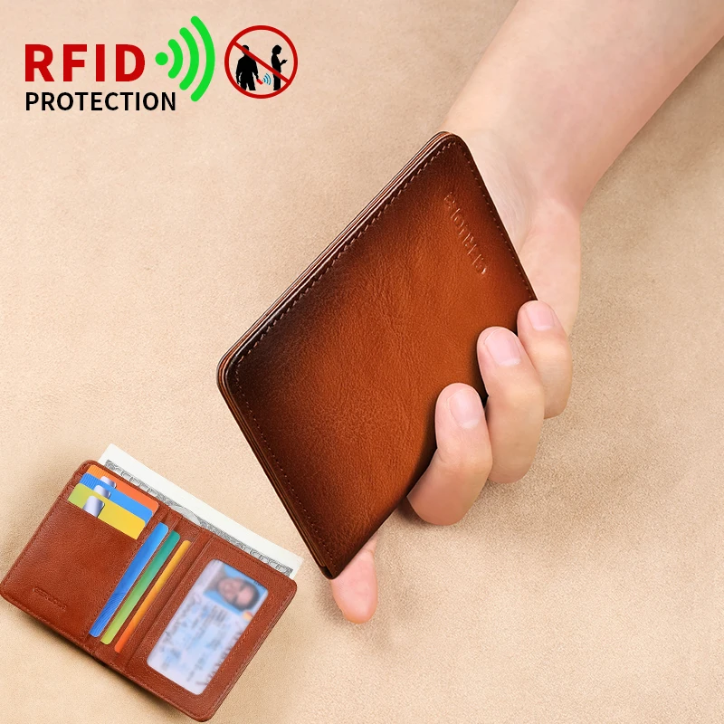 AR BRAND EST. 2021 Portafoglio da uomo, in vera pelle, con blocco RFID, con tasca portamonete con cerniera, scomparto per banconote e porta carte d' identità., Marrone, 42, Casual
