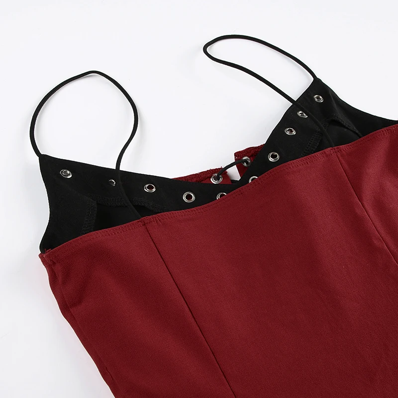 Camisola sexy ajustada con lazo para mujer, con parches en contraste y ojales, estilo retro Y2K, para fiesta y club.