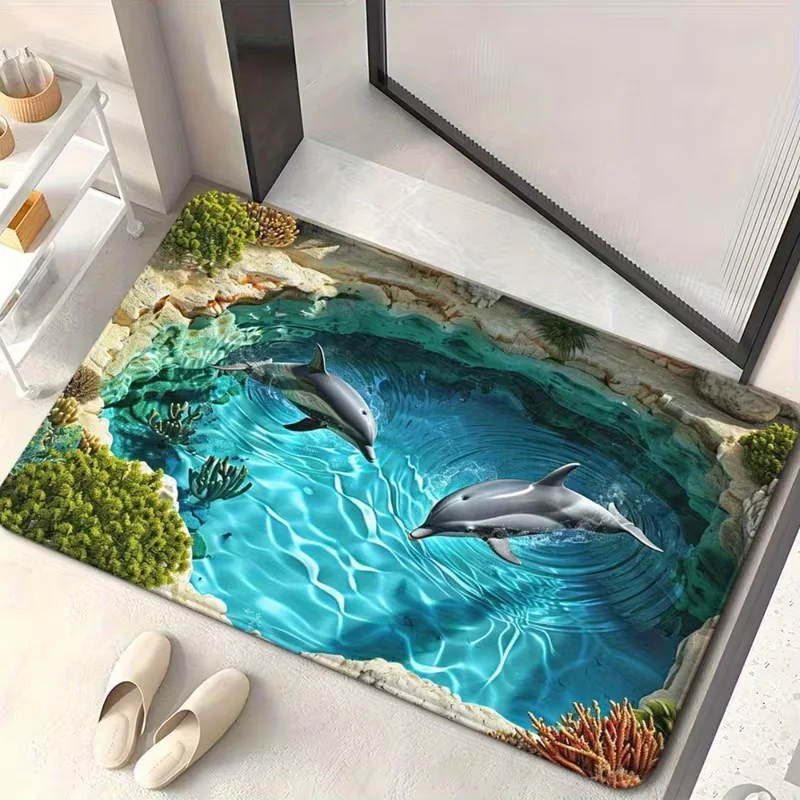 3DOceanThemedDoorMatWithKoiFishCliffPoolDolphinsDesignsArtisticRealisticPrintMatFloorMatForEntrywayDoorstep-AliExpress