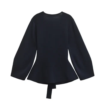 TRAFSHE Spring Women Shoulder Pad Belt Knit Blazer Women Retro V-neck Long Sleeve Versatile Female Coat Women Clothes 9598/128 - Image 3