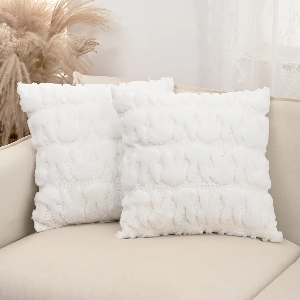 Easter Rabbits Throw Pillow Cover 45x45cm Plush Rabbit Jacquard Pillowcase Rabbit Pattern Decorative Throw Pillowcase