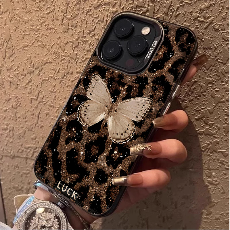 Butterfly Leopard Print Matte Phone Case - Stylish and Protective Back Cover