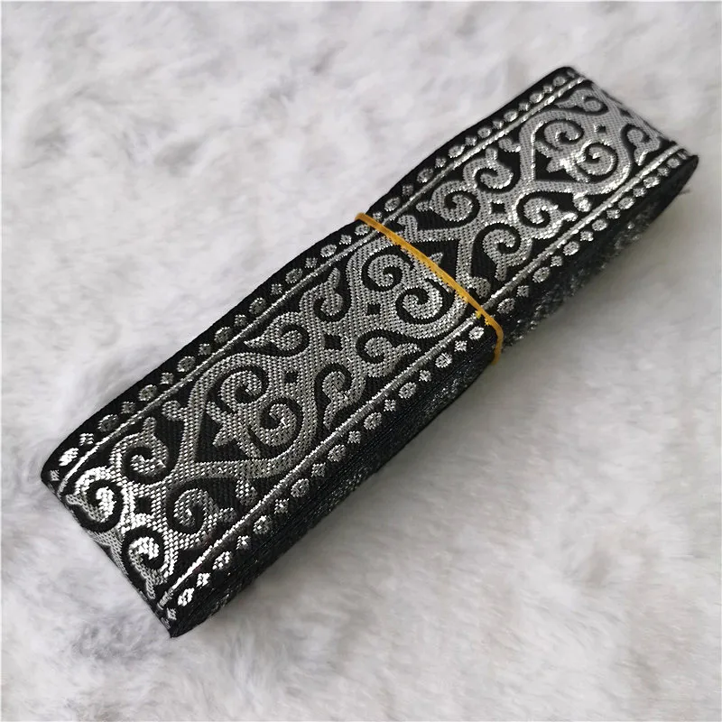 7 미터 33mm 골드 실버 빛나는 빈티지 민족 자수 리본 Boho 레이스 트림 DIY 의류 가방 액세서리 수 놓은 직물