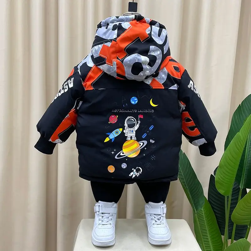 Boy's Thickened Cotton Padded Coat New Winter Clothes Baby Handsome Children's Fleece-Lined Warm Camouflage Coat