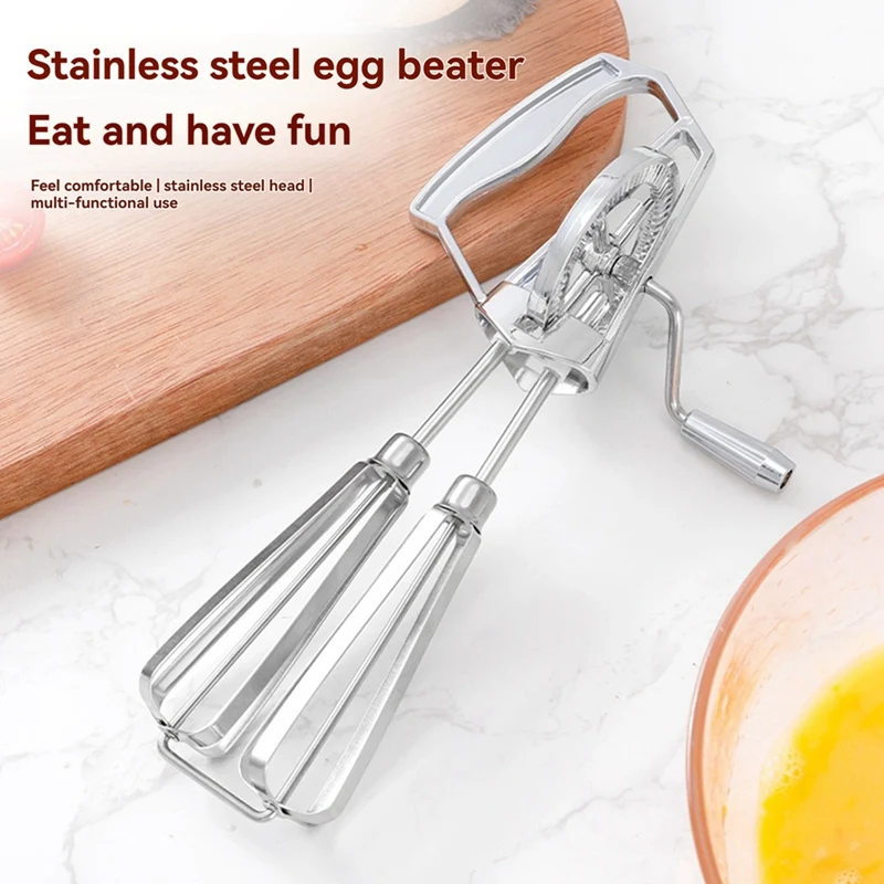 Manual Egg Beater Hand Crank Stainless Steel Whisk Ergonomic ABS Handle Compact Design for Easy Mixing, egg beater