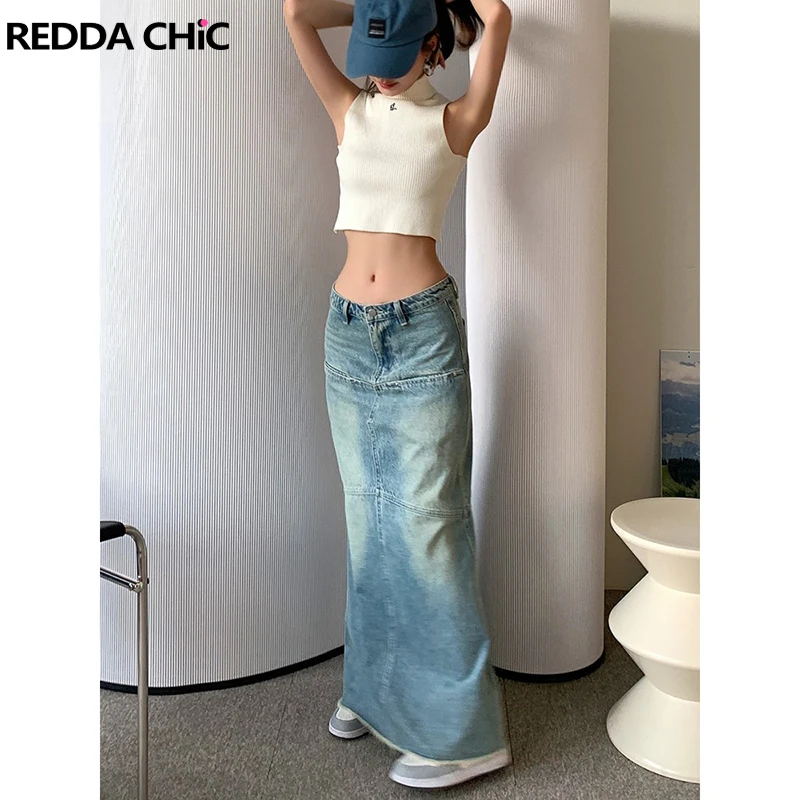 

REDDACHiC Y2K Low-waist Denim Skirt Women Maxi Long Fishtail Skirt Tall Girl Friendly Jean Skirts 90s Vintage Korean Streetwear