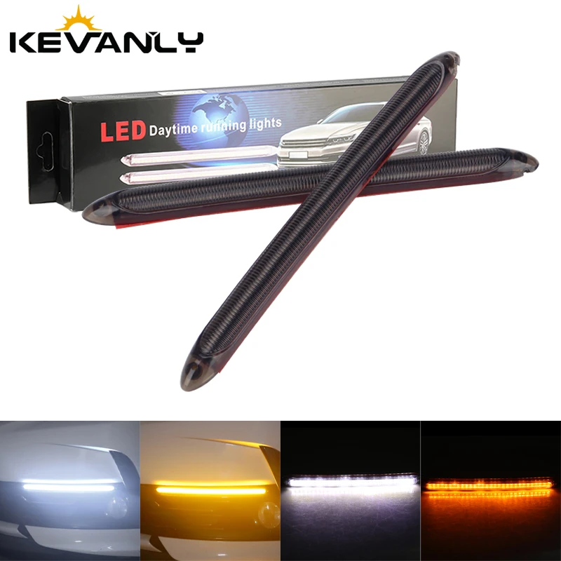 Car DRL Daytime Running Lights Universal Auto Headlight Strip Sequential Turn Signal Yellow Flow Day Light drl for Cars 12v 2Pcs