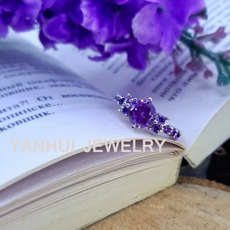 YANHUI Wedding Rings For Women Pure White Gold Color Original Tibetan Silver Simulated Amethyst Gift Jewelry