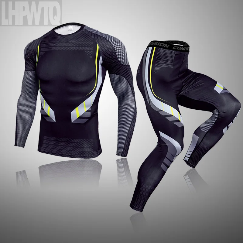 Thermal Underwear Set Men Winter Lined Thermal Underwear Set Motorcycle Skiing Base Layer Warm Running Shirts Tops Bottom Men's Ski Underwear Suit