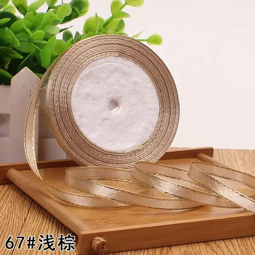 Gold Edged Single Face Satin Ribbon - 22m Roll, 6mm Width for Elegant Wedding and Gift Decoration