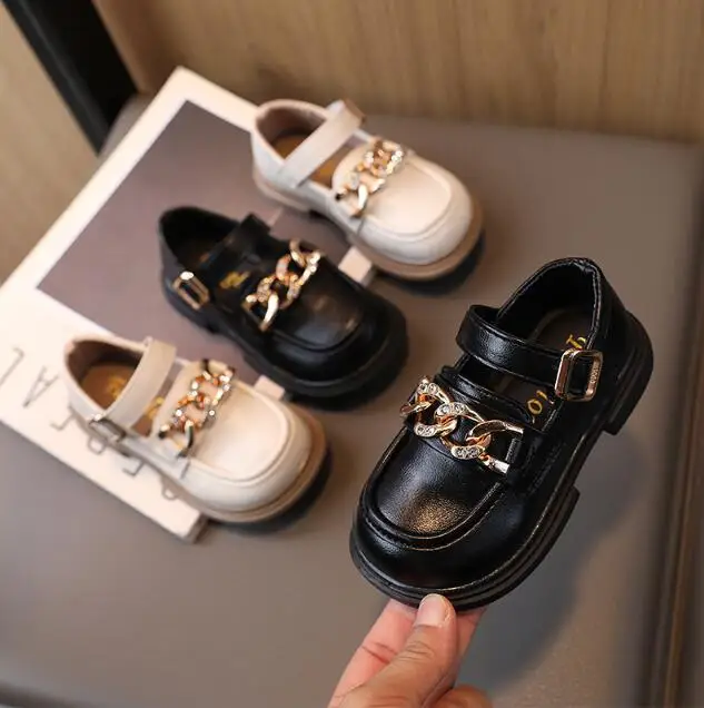 

Children Fashion Girls Leather Shoes Black Versatile Soft Round-toe Thick Bottom Uniform School Shoes Drop Shipping Kids Casual