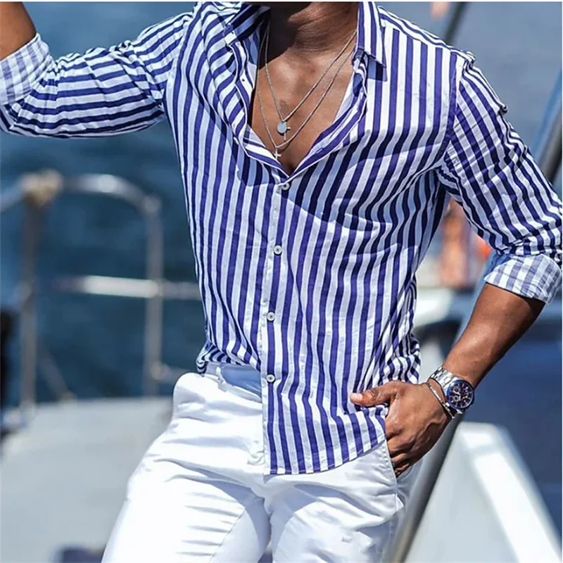 2023 Fashion Lapel Shirt Striped Plaid Blue Green Shirt Tiger Totem Black White HD Pattern Cuban Broken Collar Fashion Popular western fashion leisure men leather belt jeans green tiger pattern gold silver diamond leopard buckle strap