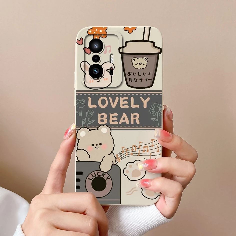 Fashion Design Matte Liquid Silicone Case with Screen Protector for Xiaomi 11T Pro - Sweet Girls Collection