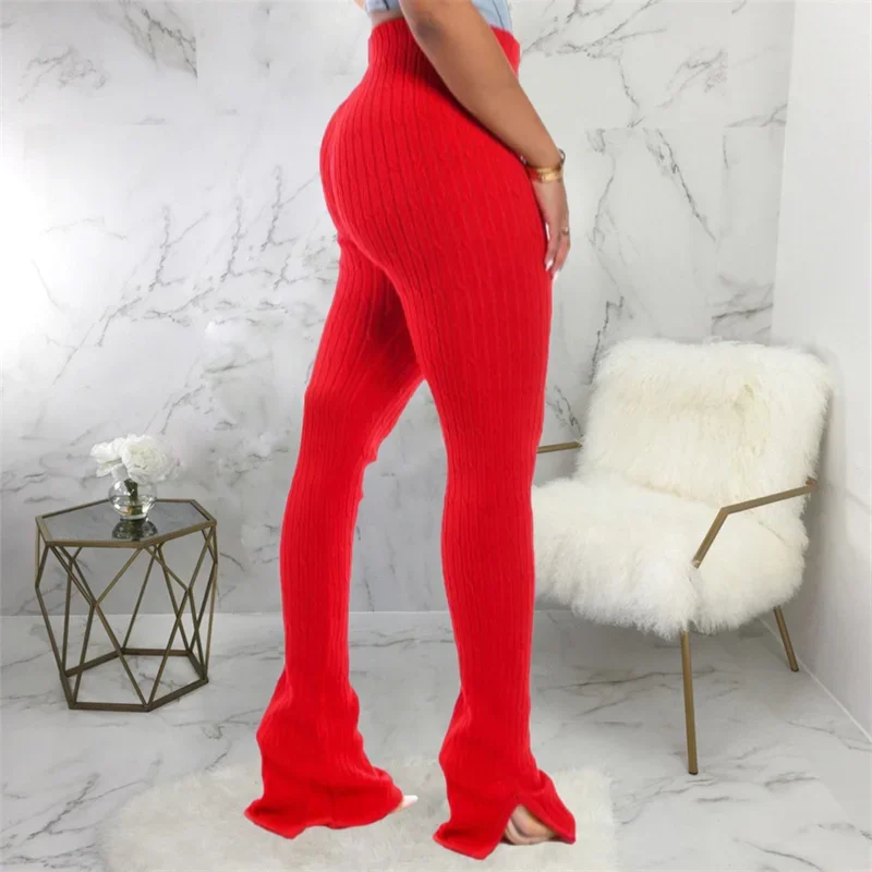 Women Slim Fit Stretch Casual Pants 2023 Fashion Elasticated Waist Split Wide Leg Trousers Elegant Female Office Commuter Trous