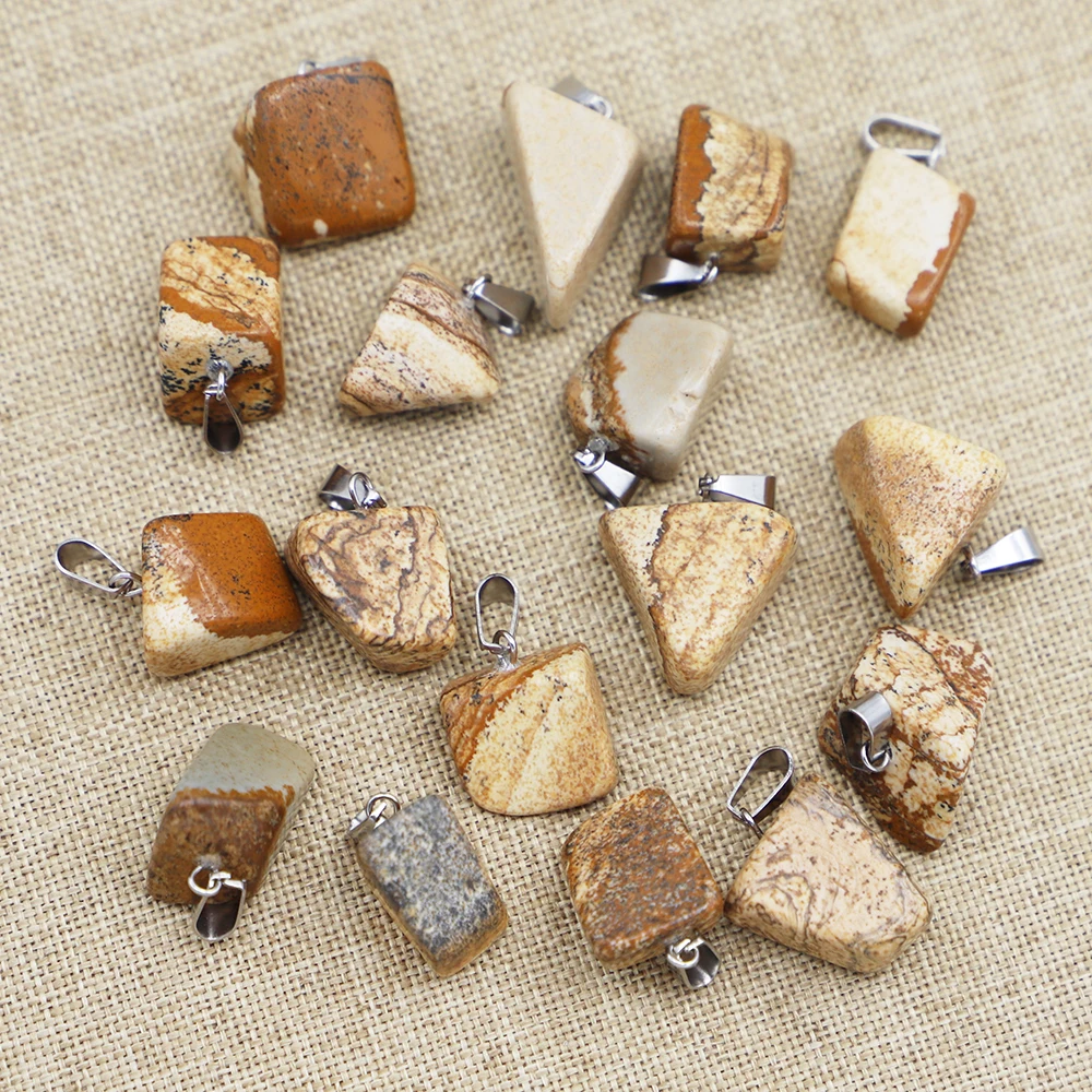Fashion Natural Raw Ore Painting Stone Pendants Irregular Charms Necklace Mineral Tourmaline Quartz DIY Crafts Accessories 24Pcs