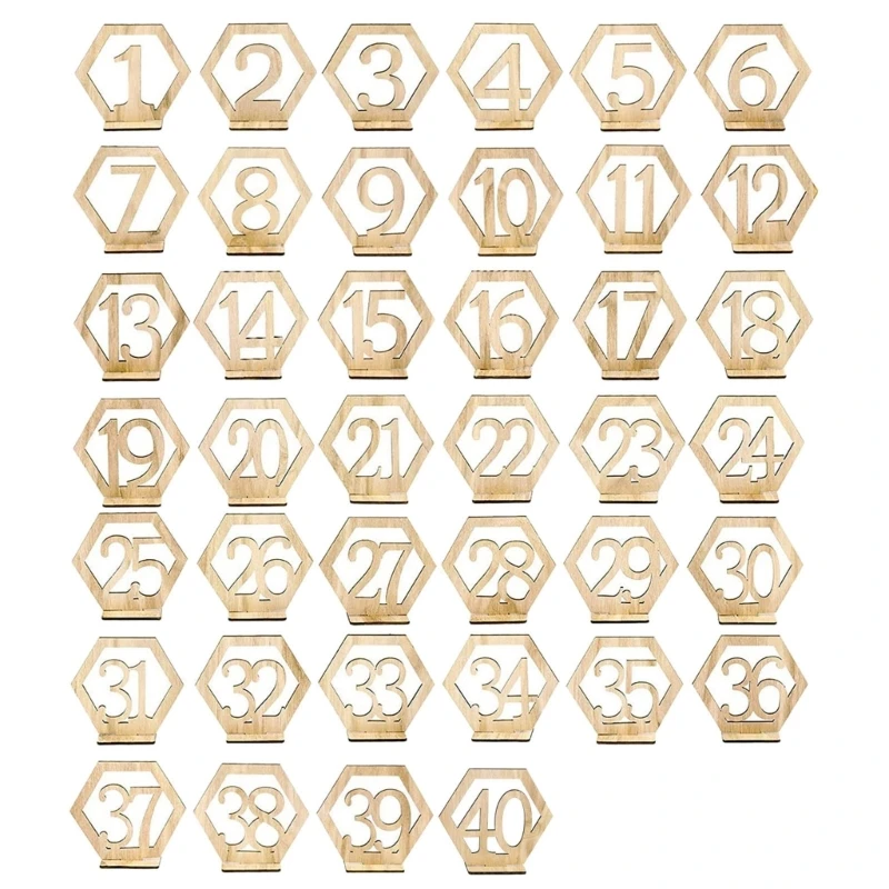 10pcs/set Hexagon Wood Table Number Sign Decorative Ornament Crafts for Wedding Birthday Holiday New Year Decoration